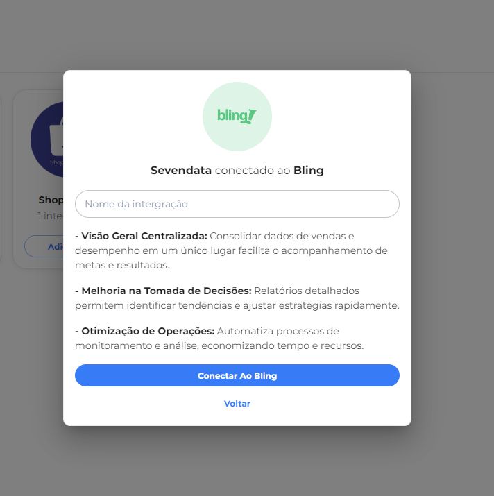 Tela de escolha da integração Bling